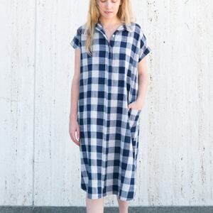 Esby Apparel Darby Shirt Dress M Buffalo Plaid Blue White Organic Cotton